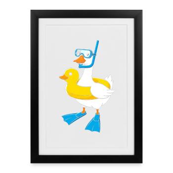 Snorkeling duck with fins - Framed poster (27 × 37 cm) - black - Front