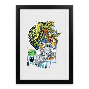 T-shirt des vacances lunaires de l’astronaute - Affiche encadrée (27 × 37 cm) - noir - Devant