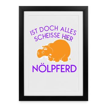 Pessimist Spruch Nörgler Lustiges Nilpferd - Gerahmtes Poster (27 × 37 cm) - Schwarz - Vorne