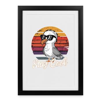  Stay Cool Lustige Moewe Mit Sonnenbrille Retro - Gerahmtes Poster (27 × 37 cm) - Schwarz - Vorne