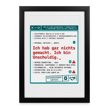 Polizei Protokoll Akte Unschuldig - Gerahmtes Poster (27 × 37 cm) - Schwarz - Vorne