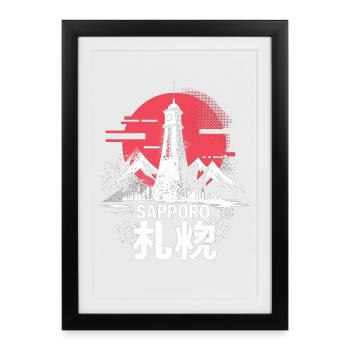 Sapporo Hokkaido Japan Retro Stadt Shirt - Gerahmtes Poster (27 × 37 cm) - Schwarz - Vorne