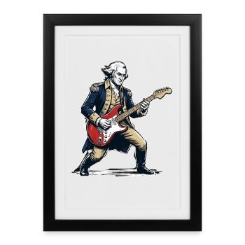 George Washington jouant de la guitare électrique rocker - Affiche encadrée (27 × 37 cm) - noir - Devant