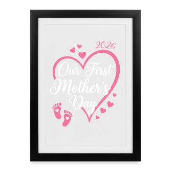 Premier t-shirt cadeau pour la fête des mères 2026 Maman Baby Ge - Affiche encadrée (27 × 37 cm) - noir - Devant