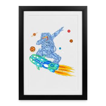 T-shirt spatial Astronaute en hoverboard - Affiche encadrée (27 × 37 cm) - noir - Devant
