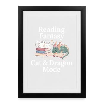 Cat Fantasy Book Dragon Fairy Tale Bookish - Framed poster (27 × 37 cm) - black - Front