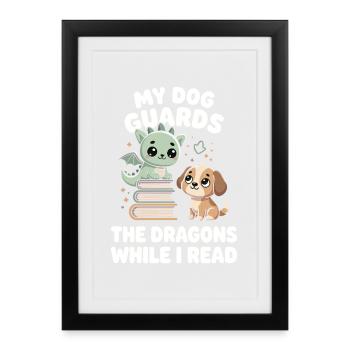 Funny DogsFantasy Novel Fairy Tale Reader Dragon - Framed poster (27 × 37 cm) - black - Front