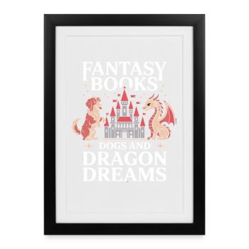 Dog Fantasy Book Dragon Fairy Tale Bookworm - Framed poster (27 × 37 cm) - black - Front