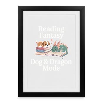 Livres de Dragons Fantastiques Dogs Lecteur de romans drôles - Affiche encadrée (27 × 37 cm) - noir - Devant