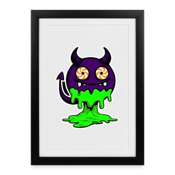 Lila Dämon mit Neon-Schleim - Gerahmtes Poster (27 × 37 cm) - Schwarz - Vorne