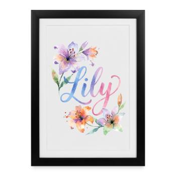 Fleurs aquarelles de lys - Affiche encadrée (27 × 37 cm) - noir - Devant