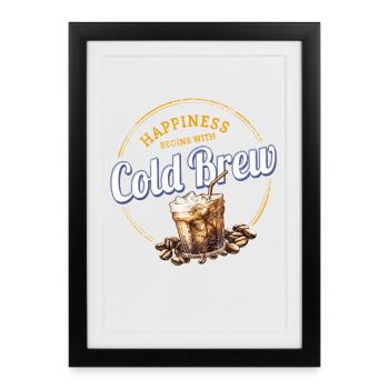 Conception de café vintage à cold brew avec grains de café - Affiche encadrée (27 × 37 cm) - noir - Devant