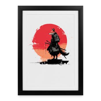 Fox Samurai au coucher du soleil - Affiche encadrée (27 × 37 cm) - noir - Devant