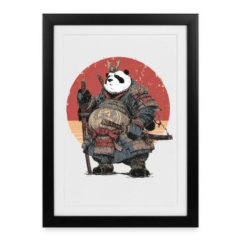 Panda samouraï en armure solide - Affiche encadrée (27 × 37 cm) - noir - Devant