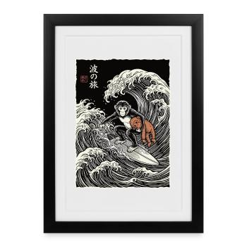 Ukiyo-e Baby Monkey Punch - Gerahmtes Poster (27 × 37 cm) - Schwarz - Vorne