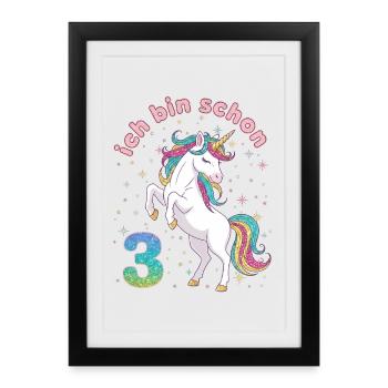 3e anniversaire Fille Licorne, j’ai déjà 3 ans - Affiche encadrée (27 × 37 cm) - noir - Devant