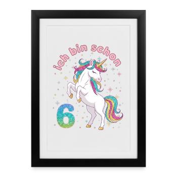 Fille licorne pour 6e anniversaire, j’ai déjà 6 ans - Affiche encadrée (27 × 37 cm) - noir - Devant