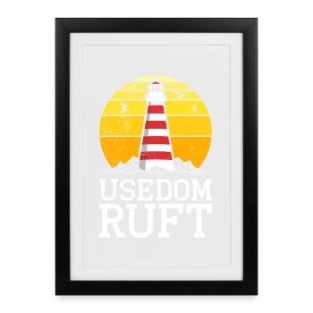 Island USEDOM CALLS Baltic Sea Usedom Holiday Funny - Framed poster (27 × 37 cm) - black - Front