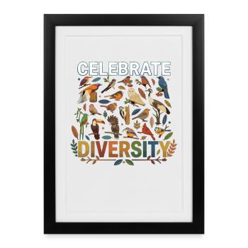 Célébrez la diversité Oiseaux Nature Animal - Affiche encadrée (27 × 37 cm) - noir - Devant
