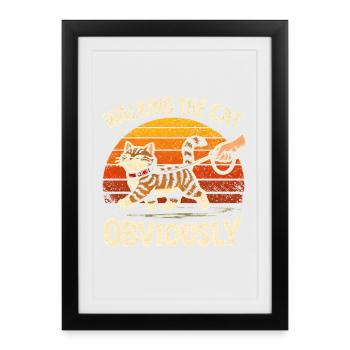 Promener un chat | Chat en laisse - Affiche encadrée (27 × 37 cm) - noir - Devant