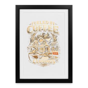 Café et clôtures de courtiers agents immobiliers - Affiche encadrée (27 × 37 cm) - noir - Devant