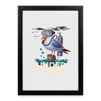 Mouette sous pression avec masque de plongeur humour de plongeur - Affiche encadrée (27 × 37 cm) - noir - Devant