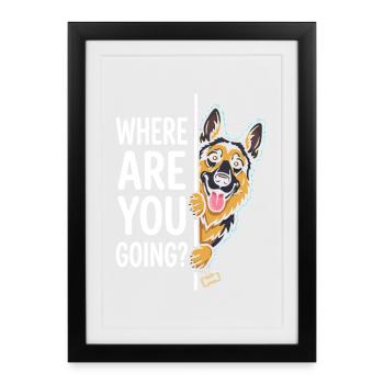 Où vas-tu ? Le chien surveille - Affiche encadrée (27 × 37 cm) - noir - Devant