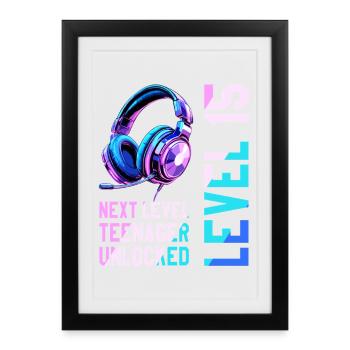 15e anniversaire Garçon Fille Adolescent Niveau 15 - Affiche encadrée (27 × 37 cm) - noir - Devant