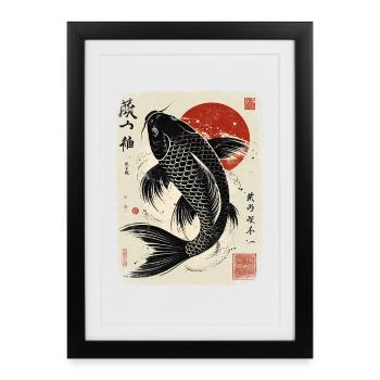 Carpe koi Symbole zen de l’art japonais - Affiche encadrée (27 × 37 cm) - noir - Devant