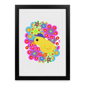 Pâques des enfants poulets poussins rétro du printemps - Affiche encadrée (27 × 37 cm) - noir - Devant