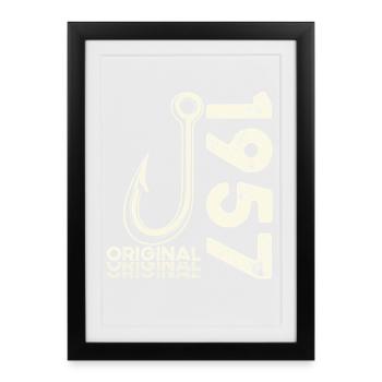 69e anniversaire cadeau Pêcheur pêcheur 1957 - Affiche encadrée (27 × 37 cm) - noir - Devant