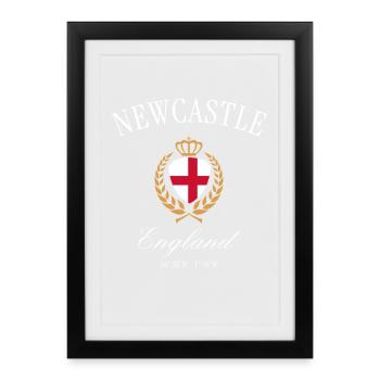 Couronne des armoiries de Newcastle, Angleterre, – Souvenir de voyage - Affiche encadrée (27 × 37 cm) - noir - Devant