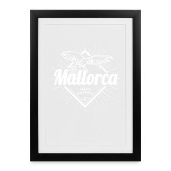 Île de Majorque, îles Baléares avec souvenir rétro de perroquet - Affiche encadrée (27 × 37 cm) - noir - Devant