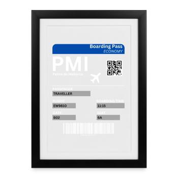 Chemise de carte d’embarquement pour design de billets d’avion à Majorque - Affiche encadrée (27 × 37 cm) - noir - Devant