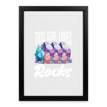 Cette fille adore les roches géologue - collectionneuse de roches - Affiche encadrée (27 × 37 cm) - noir - Devant