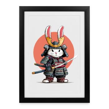 Guerrier Samouraï Lapin - Affiche encadrée (27 × 37 cm) - noir - Devant