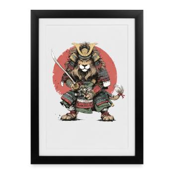 Lion Samouraï en armure - Affiche encadrée (27 × 37 cm) - noir - Devant