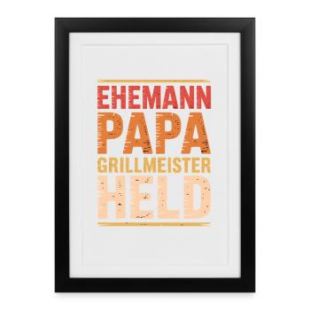 Ehemann Papa Grillmeister Held - Gerahmtes Poster (27 × 37 cm) - Schwarz - Vorne