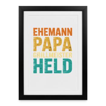 Mari Papa Grill Maître Héros Père Retro BBQ - Affiche encadrée (27 × 37 cm) - noir - Devant