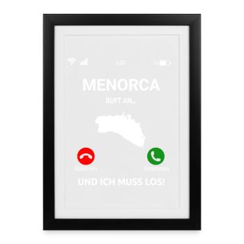 Menorca Ruft An Urlaub Balearen Insel Idee - Gerahmtes Poster (27 × 37 cm) - Schwarz - Vorne