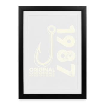 Cadeau pour le 39e anniversaire Pêcheur Pêcheur 1987 - Affiche encadrée (27 × 37 cm) - noir - Devant