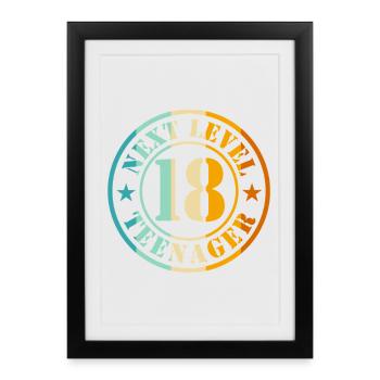 18e anniversaire Garçon Fille Adolescent Niveau 18 - Affiche encadrée (27 × 37 cm) - noir - Devant