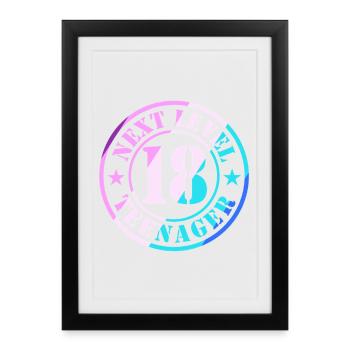 18e anniversaire Garçon Fille Adolescent Niveau 18 - Affiche encadrée (27 × 37 cm) - noir - Devant