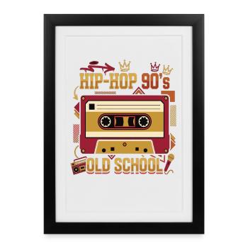 Hip Hop Années 90 Oldschool Cassette Rétro - Affiche encadrée (27 × 37 cm) - noir - Devant