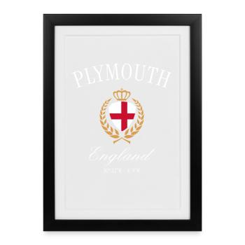 Plymouth England Wappen Krone – Reise Souvenir - Gerahmtes Poster (27 × 37 cm) - Schwarz - Vorne