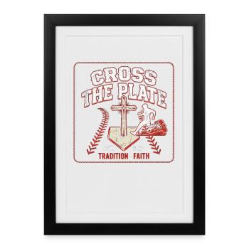 Cross The Plate Christlicher Baseball Glaube Jesus - Gerahmtes Poster (27 × 37 cm) - Schwarz - Vorne