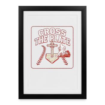 Cross The Plate Christlicher Baseball Glaube Jesus - Gerahmtes Poster (27 × 37 cm) - Schwarz - Vorne
