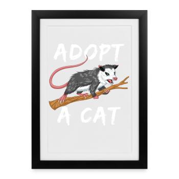 T-shirt drôle d’opossum - Mal identifié : Adoptez un chat - Affiche encadrée (27 × 37 cm) - noir - Devant