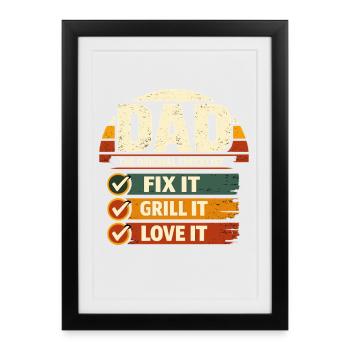Dad Checklist Fix It Grill It Love It Humor - Framed poster (27 × 37 cm) - black - Front