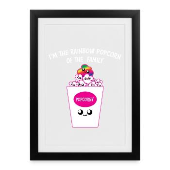 Graphique de la famille Popcorn arc-en-ciel mignonne de la fierté - Affiche encadrée (27 × 37 cm) - noir - Devant